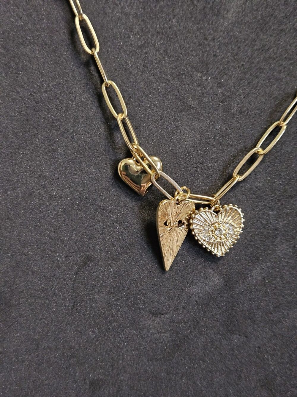 Panacea Heart Charms and paperclip chain necklace Gold
